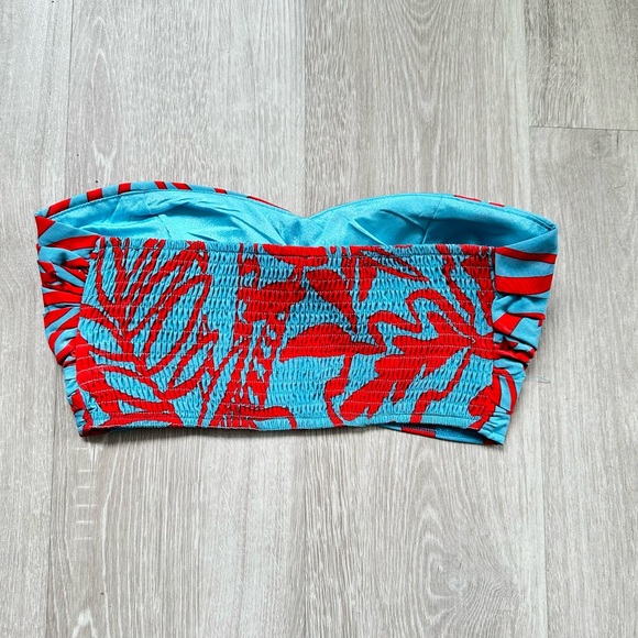Sunny Outside Printed Strapless Bandeau Top - Teal Red - Picture 5 of 5
